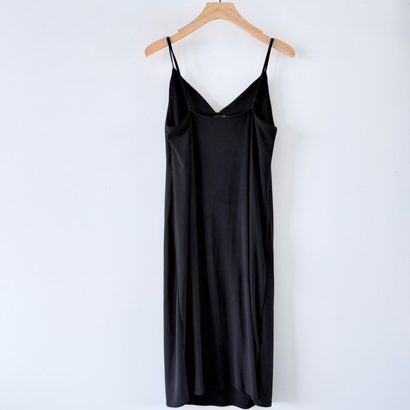 ZARA Black Slip Midi Dress Ruched Bust Adjustable Straps Minimalist Size L - Picture 7 of 8